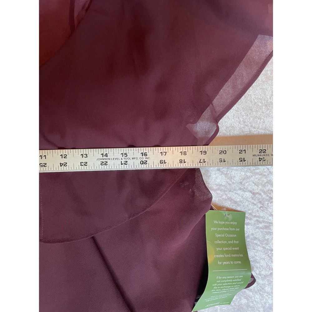 SLNY Tiered Chiffon Dress Women 14 Plum New Rhinestone V-Neck - Picture 6 of 6